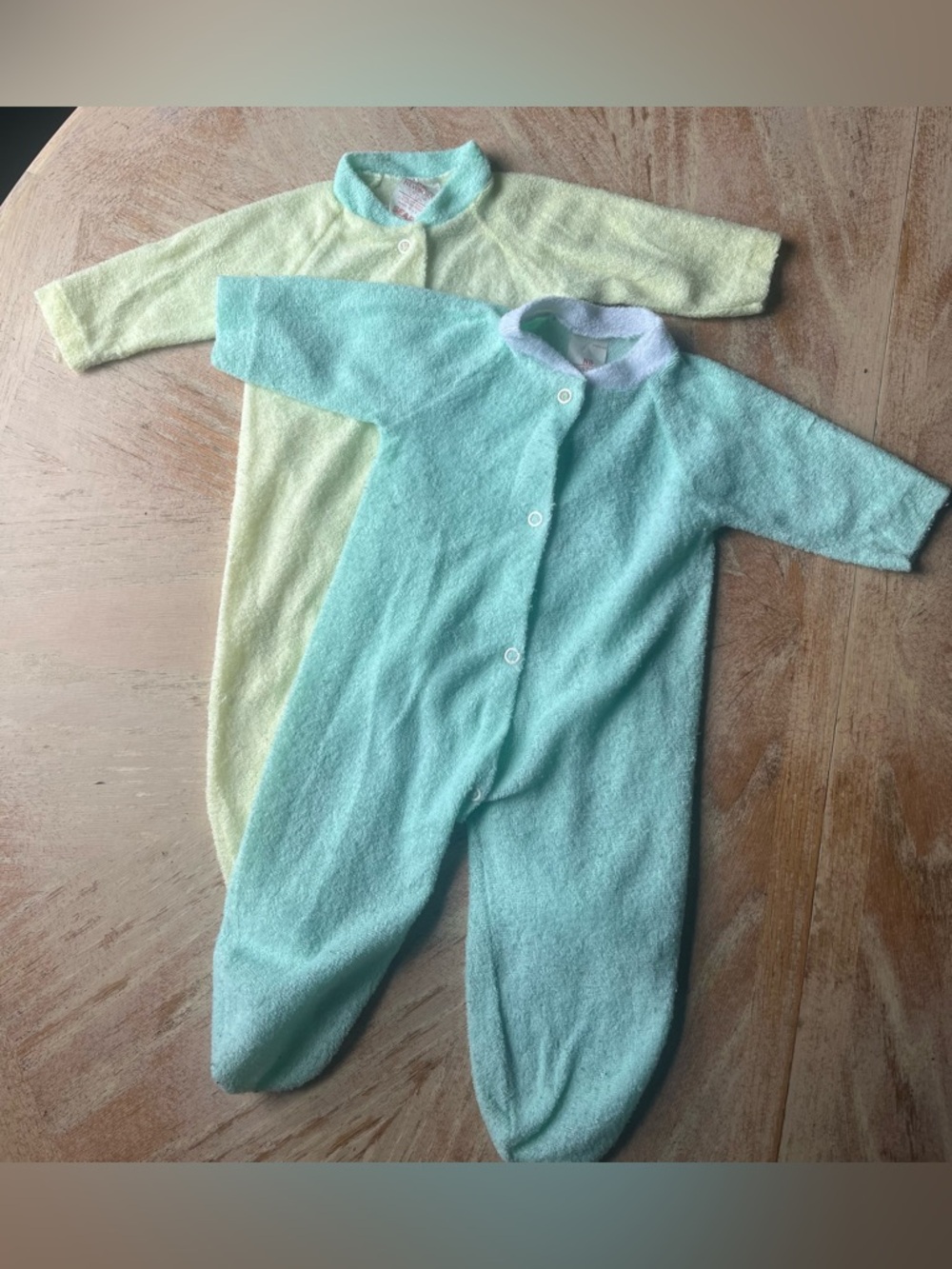 Vintage Sears Mint Green & Yellow Baby Footed One-Piece Romper
